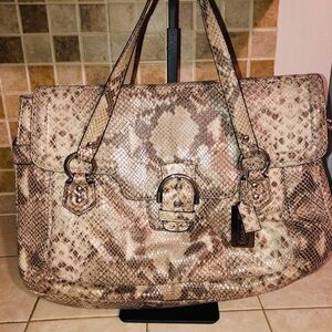Coach Campbell Exotic Snakeskin Embossed Leather Small Flap Satchel Bag